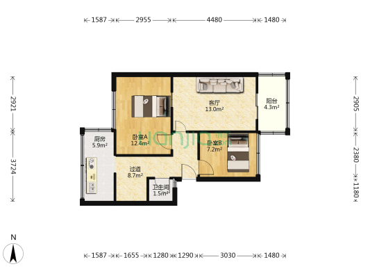 攀钢密地房区 2室1厅1卫 61平方