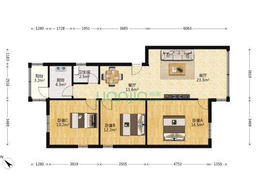 江湾中一苑 3室2厅1卫 103平方