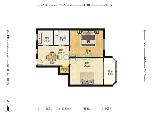 东三街30号 1室2厅1卫 74平方