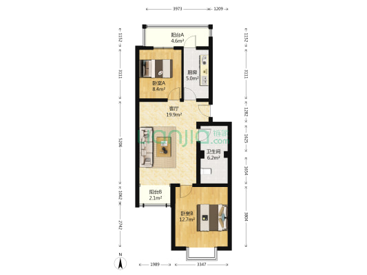 山水汇豪苑A区 2室1厅1卫 76平方