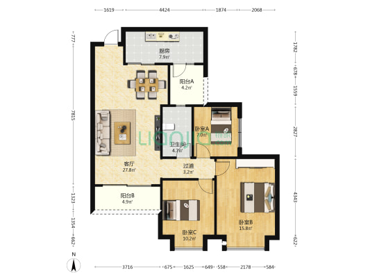 恒大麓山湖四期 3室1厅1卫 105平方
