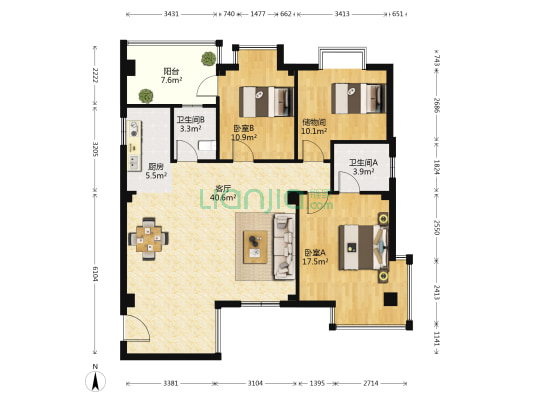茗桂园 2室1厅2卫 112平方