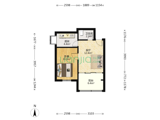 老宏基宿舍 1室1厅1卫 42平方