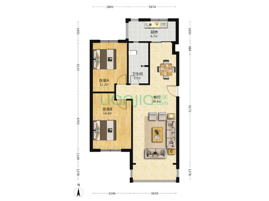 黄海明珠二期 2室1厅1卫 97平方