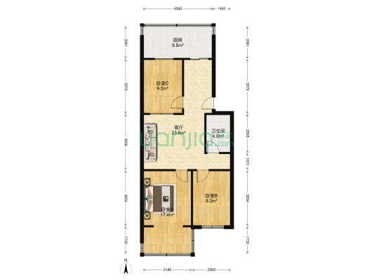 双塔新A区 3室1厅1卫 80平方