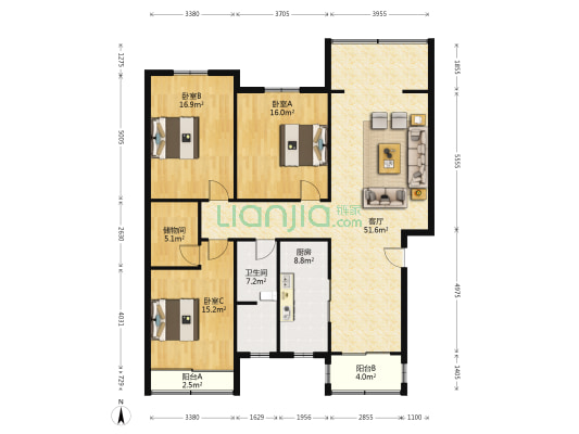 绿景家园 3室1厅1卫 146平方