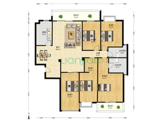 发展大厦东楼住宅楼 5室1厅2卫 204平方