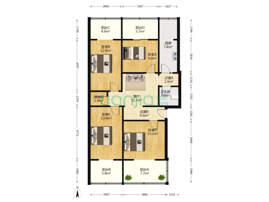 东升苑 4室1厅1卫 118平方