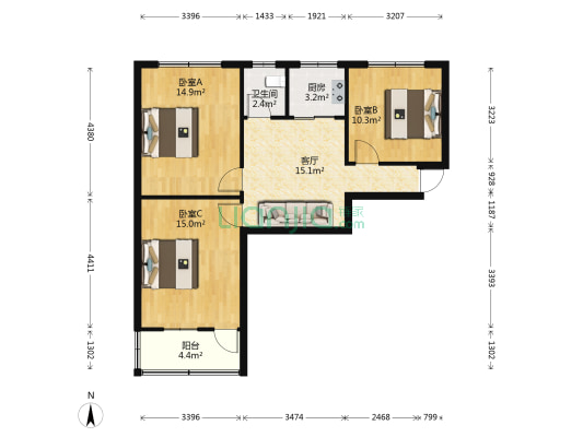 月牙池 3室1厅1卫 78平方