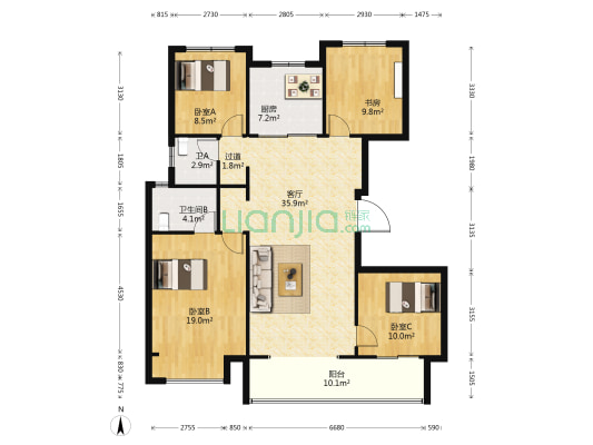 万科民安云城 4室1厅2卫 140平方
