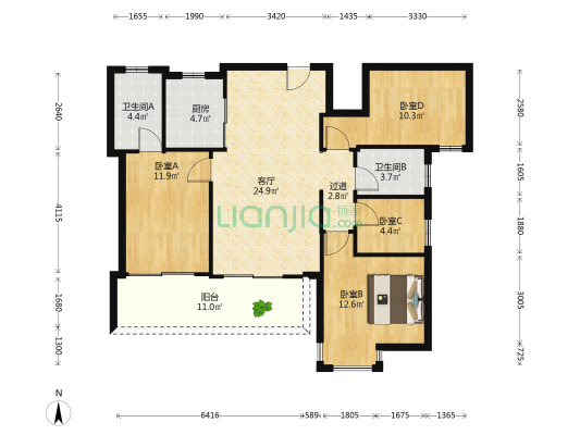 深业松湖云城 4室1厅2卫 118平方