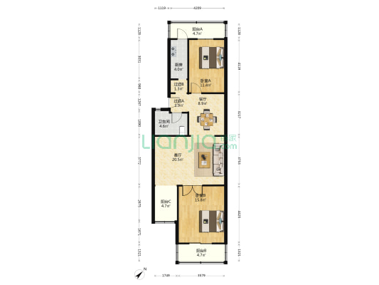 林兴里 2室2厅1卫 102平方