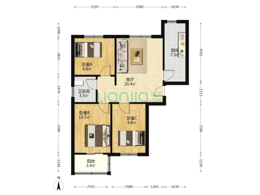晨巍金地 3室1厅1卫 96平方