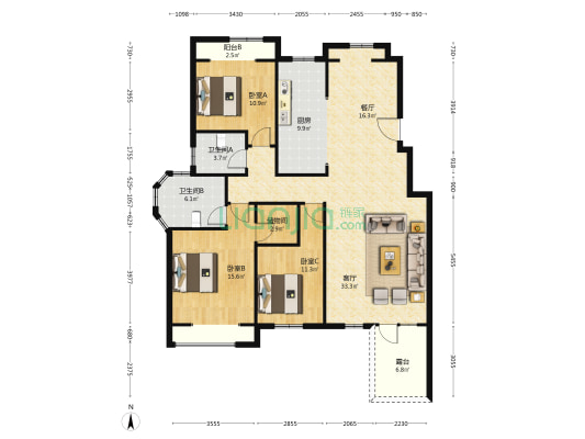 出售 香邑溪谷南北通通洋房 毛坯 带子母车位-户型图