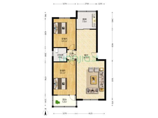 山大南路15-6号 2室1厅1卫 101平方