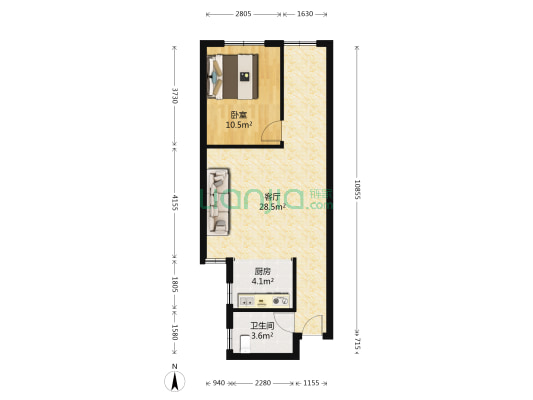 鸿德缘 大一居 采光好 无遮挡 交通便利-户型图