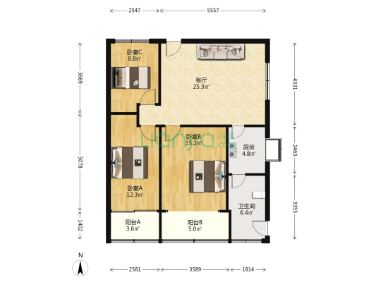 黄鹤小区 3室1厅1卫 92平方