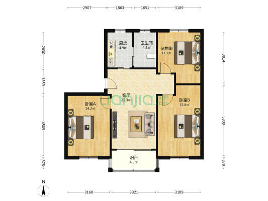 中山中路54弄 2室1厅1卫 94平方