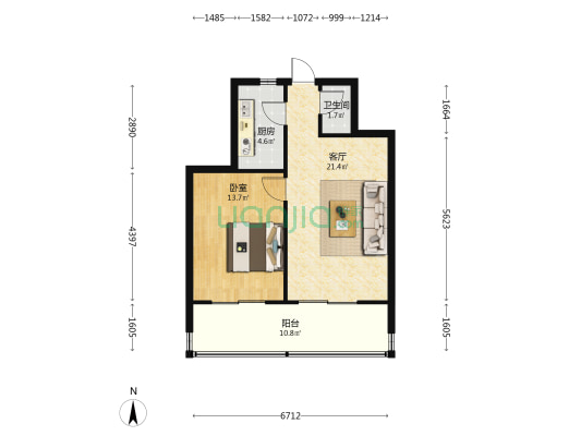 文教体委家属院 1室1厅1卫 54平方