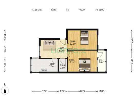 京广中路43号 2室1厅1卫 61平方