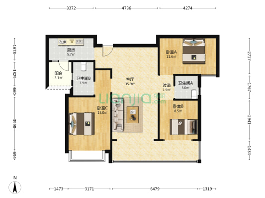 空港发展·云璟铂樾 3室1厅2卫 113平方