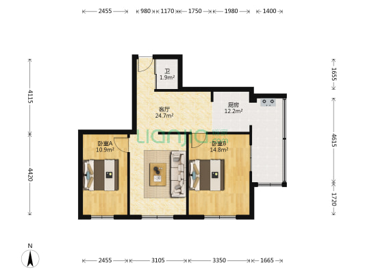 青浦路582-1号 2室1厅1卫 87平方