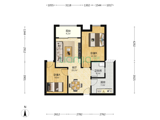 桑树廉租房小区 2室1厅1卫 73平方