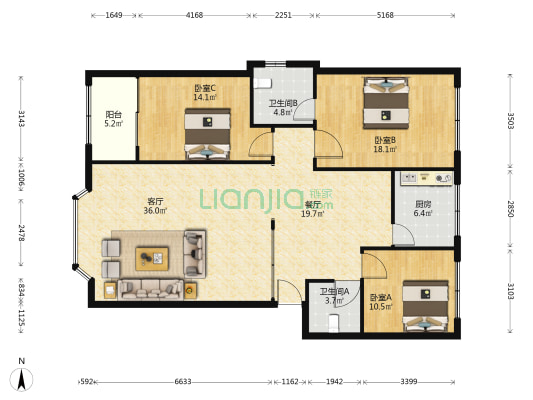 外北街206 3室2厅2卫 140平方