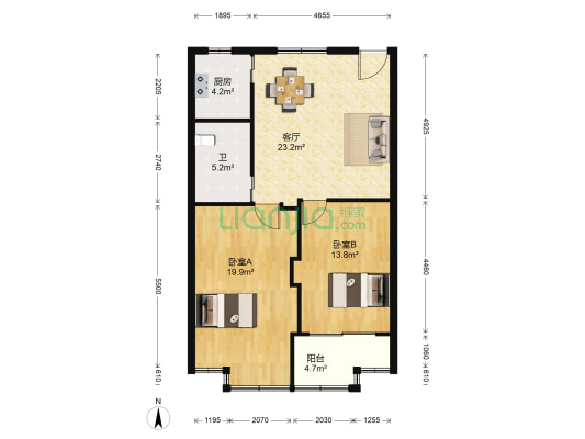 宝莱公馆 2室1厅1卫 89平方