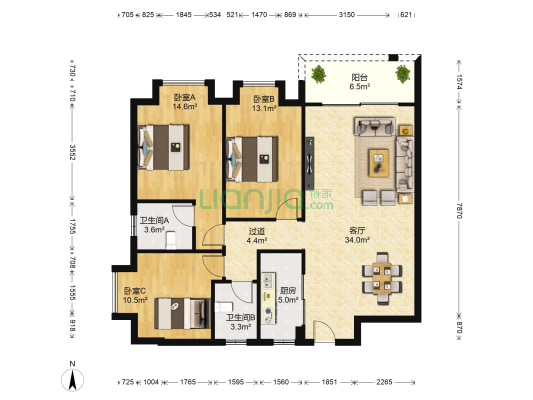 金碧华庭 3室1厅2卫 118平方
