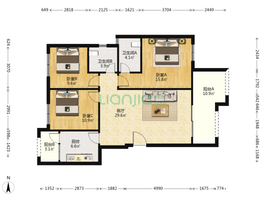 双岛湖御园 3室1厅2卫 101平方