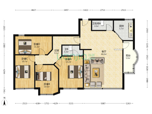 新民街 4室1厅2卫 137平方