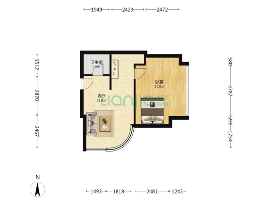 吾寓优品 1室1厅1卫 64平方