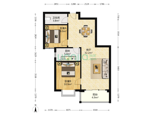 首创国际城 2室1厅1卫 82平方