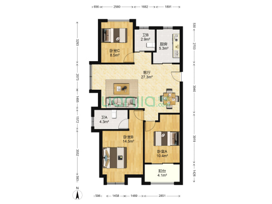 景瑞红翎台 3室1厅2卫 101平方