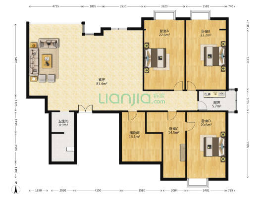 联锦大厦 4室1厅1卫 254平方