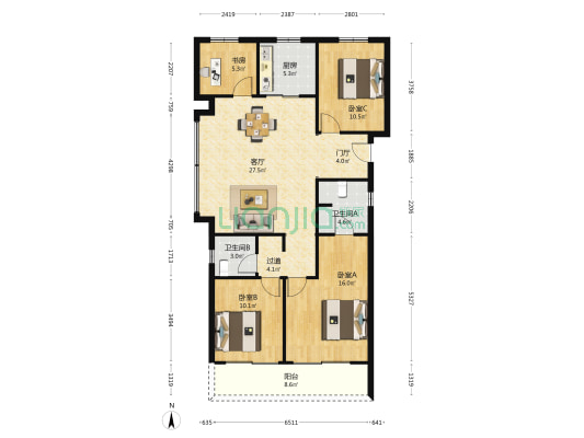 保利都和轩 4室1厅2卫 122平方