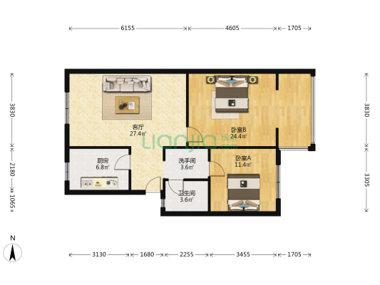 公园路安置小区 2室1厅2卫 92平方