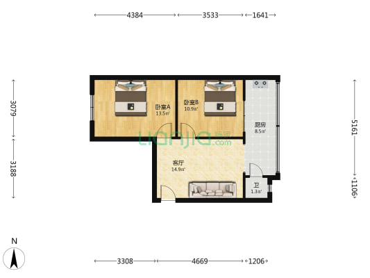 君子巷62号 2室1厅1卫 55平方