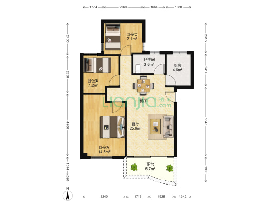 和通新村 3室1厅1卫 73平方