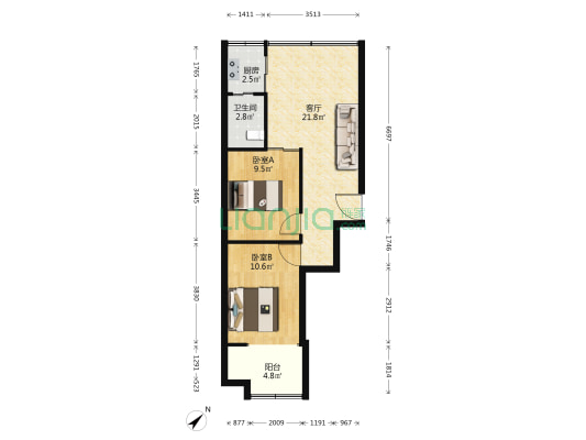 东新路27号 2室1厅1卫 55平方