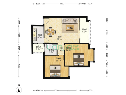 棠富园 2室1厅1卫 72平方