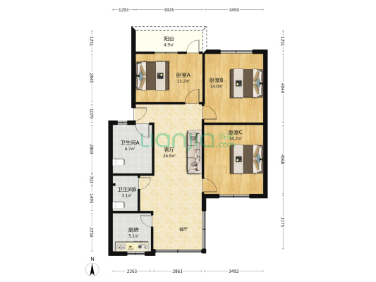下西街108-23号小区 3室1厅2卫 100平方