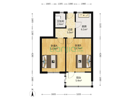 棋盘小区二区 2室0厅1卫 55平方