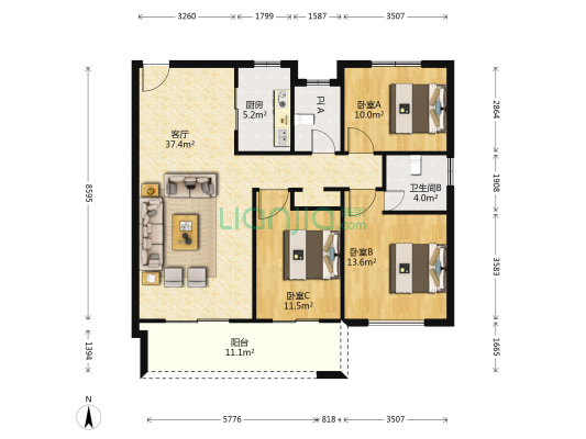 新松华鸿国樾府 3室1厅2卫 117平方