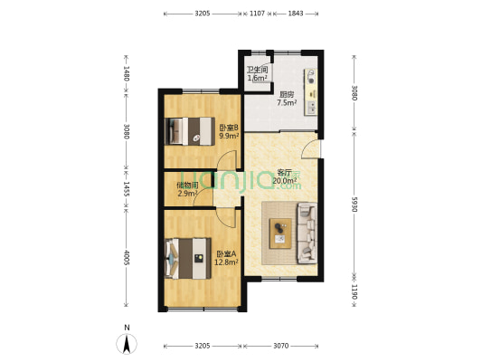 兴关路22号 2室1厅1卫 77平方