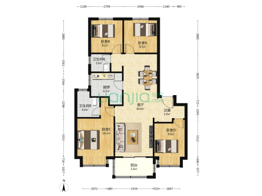 山语境府 4室1厅2卫 117平方