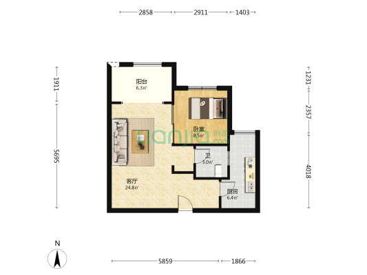 江山云著A区 1室1厅1卫 56平方