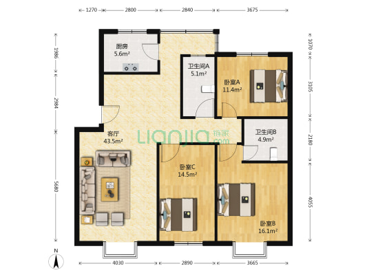 都江堰市司法局家属区住宅楼 3室1厅2卫 121平方