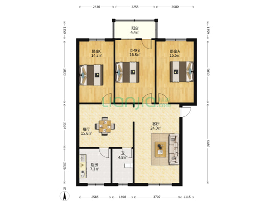 棉织小区 3室2厅1卫 118平方